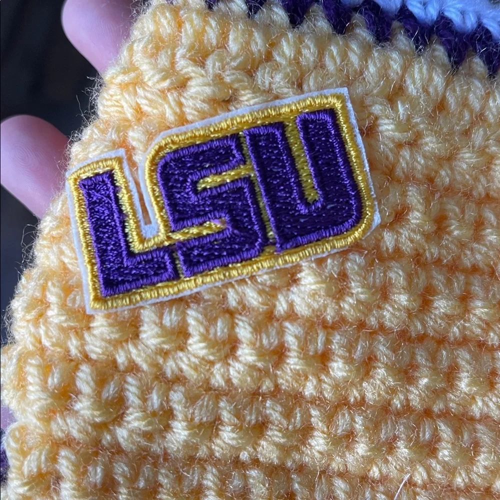 Newborn Handmade Crochet LSU Football Helmet Hat and Diaper Cover Set